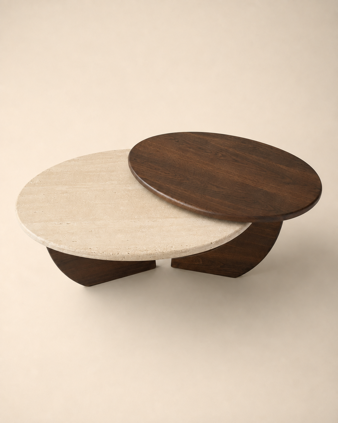 Lunea Pivot Travertine & Walnut Coffee Table