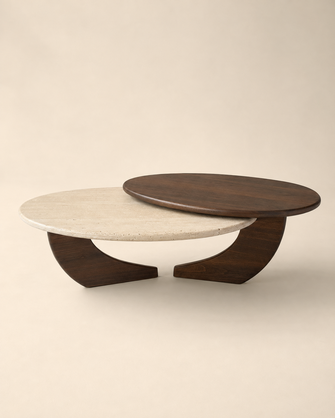 Lunea Pivot Travertine & Walnut Coffee Table