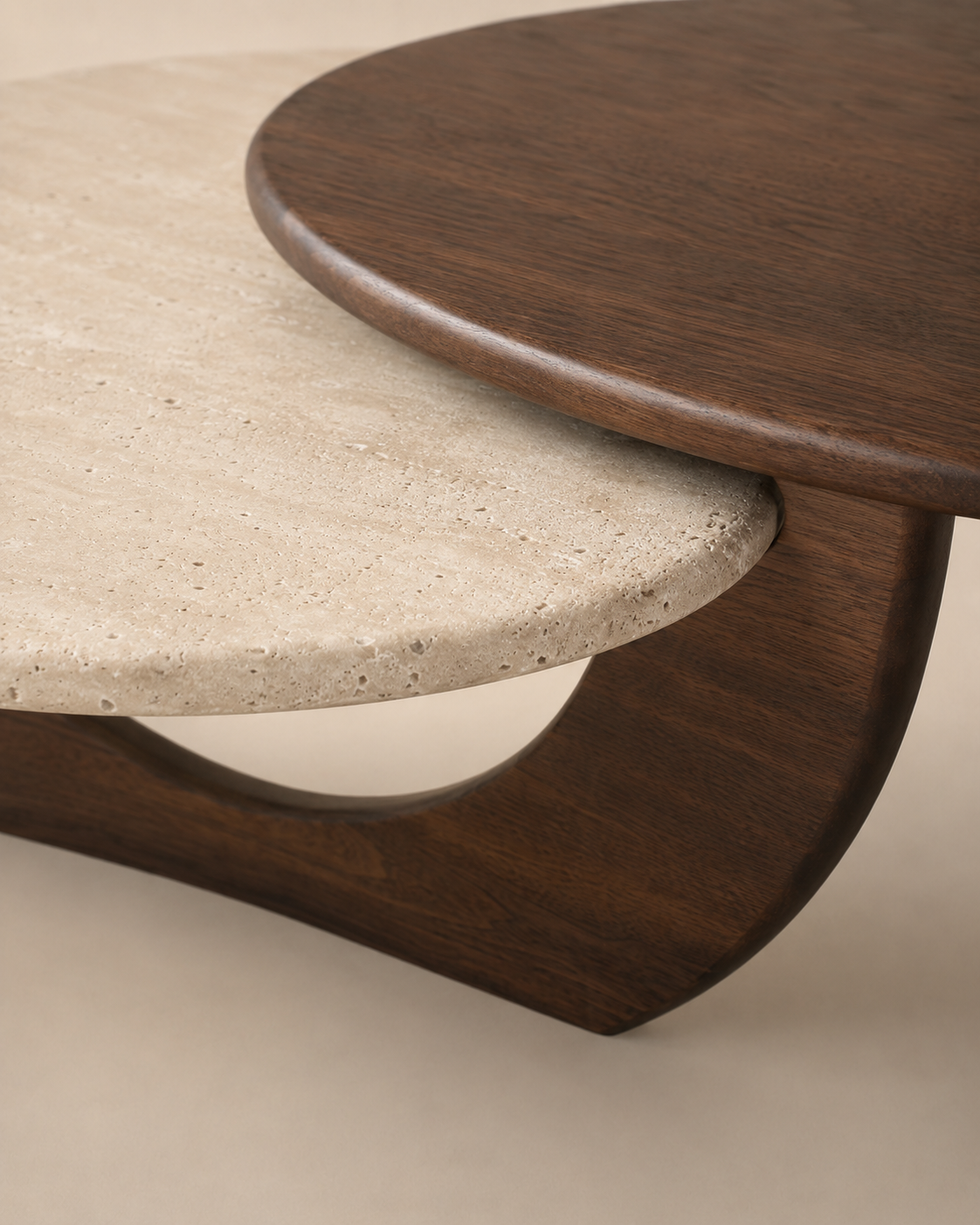 Lunea Pivot Travertine & Walnut Coffee Table