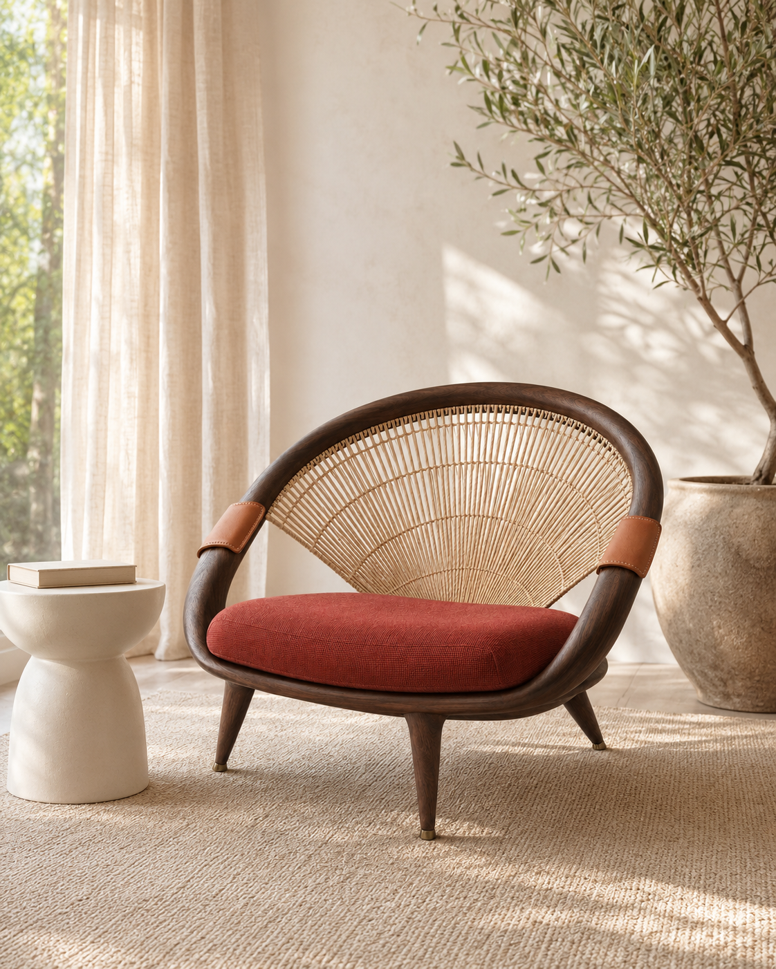 Avellin Crescent Cane Lounge Chair