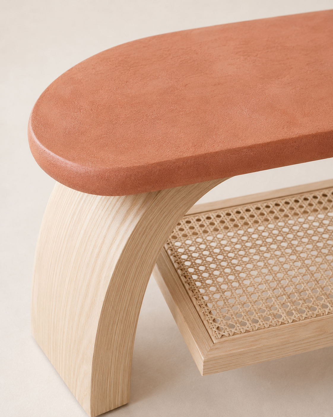 Aurelle Bridge Coffee Table with Woven Cane Shelf