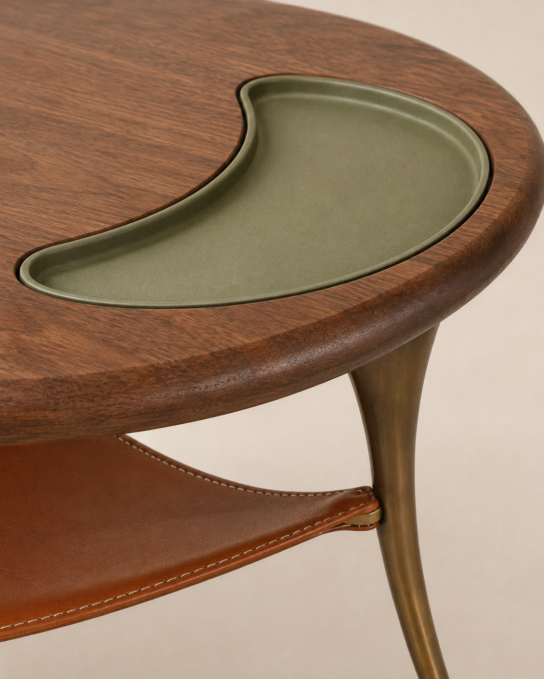 Velora Crescent Walnut Coffee Table with Ceramic Tray