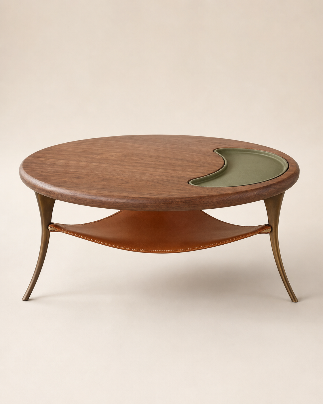 Velora Crescent Walnut Coffee Table with Ceramic Tray