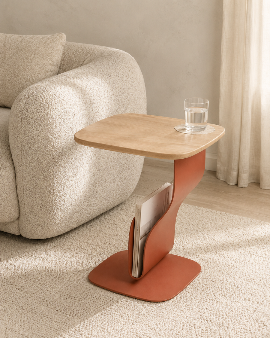 Evara Ribbon Side Table with Travertine Insert