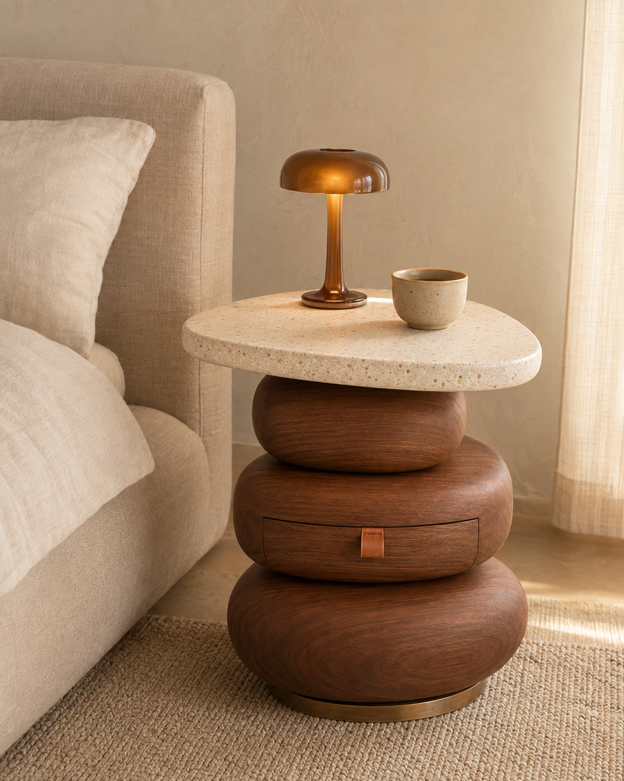 Cairenne Stack Terrazzo Side Table with Hidden Drawer