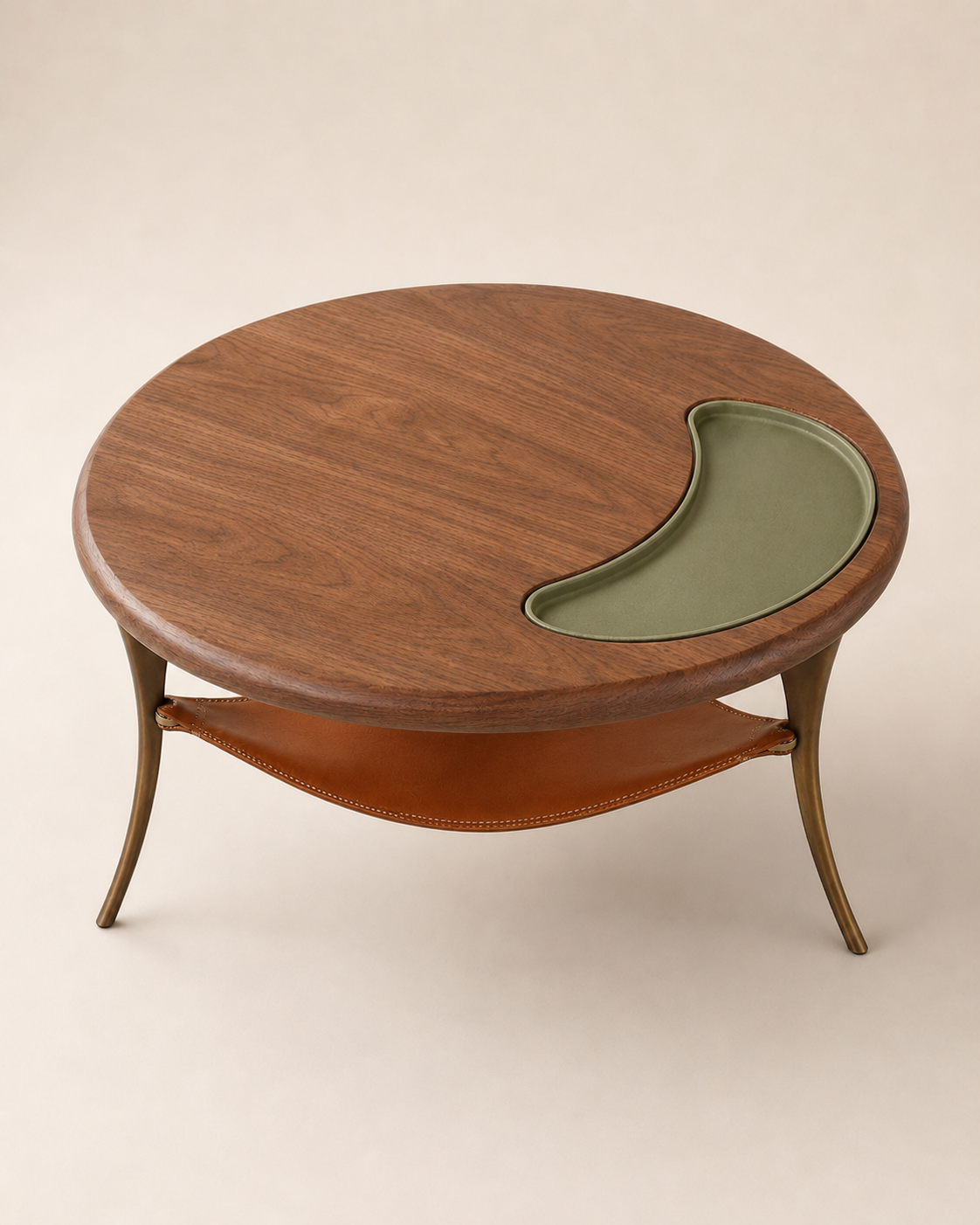 Velora Crescent Walnut Coffee Table with Ceramic Tray